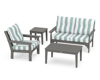 POLYWOOD® Vineyard 4-Piece Deep Seating Set in Slate Grey / Cabana Stripe Glacier Spa
