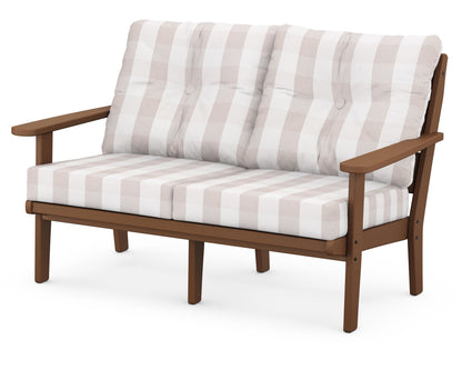 POLYWOOD® Lakeside Deep Seating Loveseat in Teak / Buffalo Plaid Dune Burlap