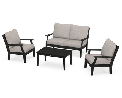 POLYWOOD® Braxton 4-Piece Deep Seating Chair Set in Black / Weathered Tweed