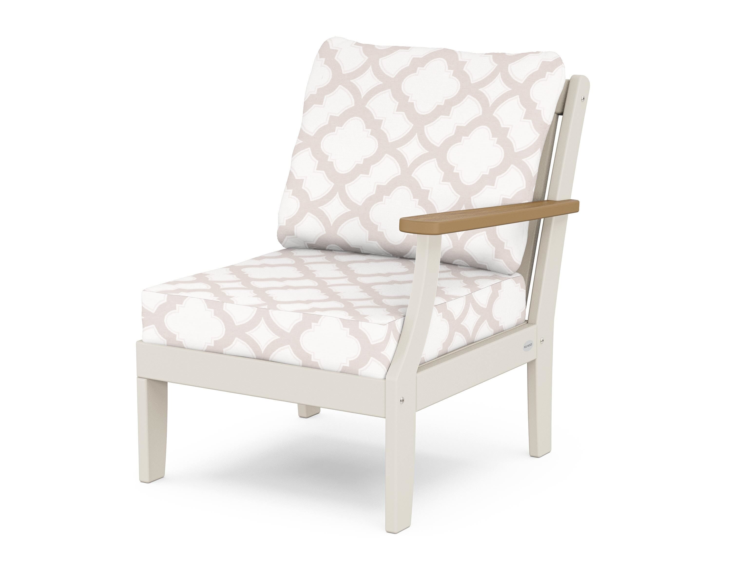 POLYWOOD® Braxton Modular Right Arm Chair in Sand / Natural / Trellis Dune Burlap