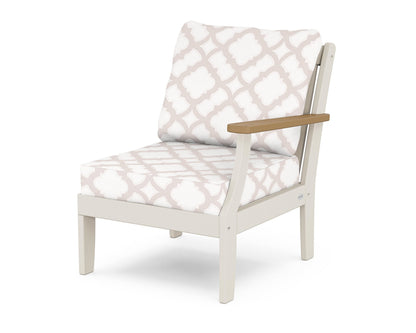 POLYWOOD® Braxton Modular Right Arm Chair in Sand / Natural / Trellis Dune Burlap