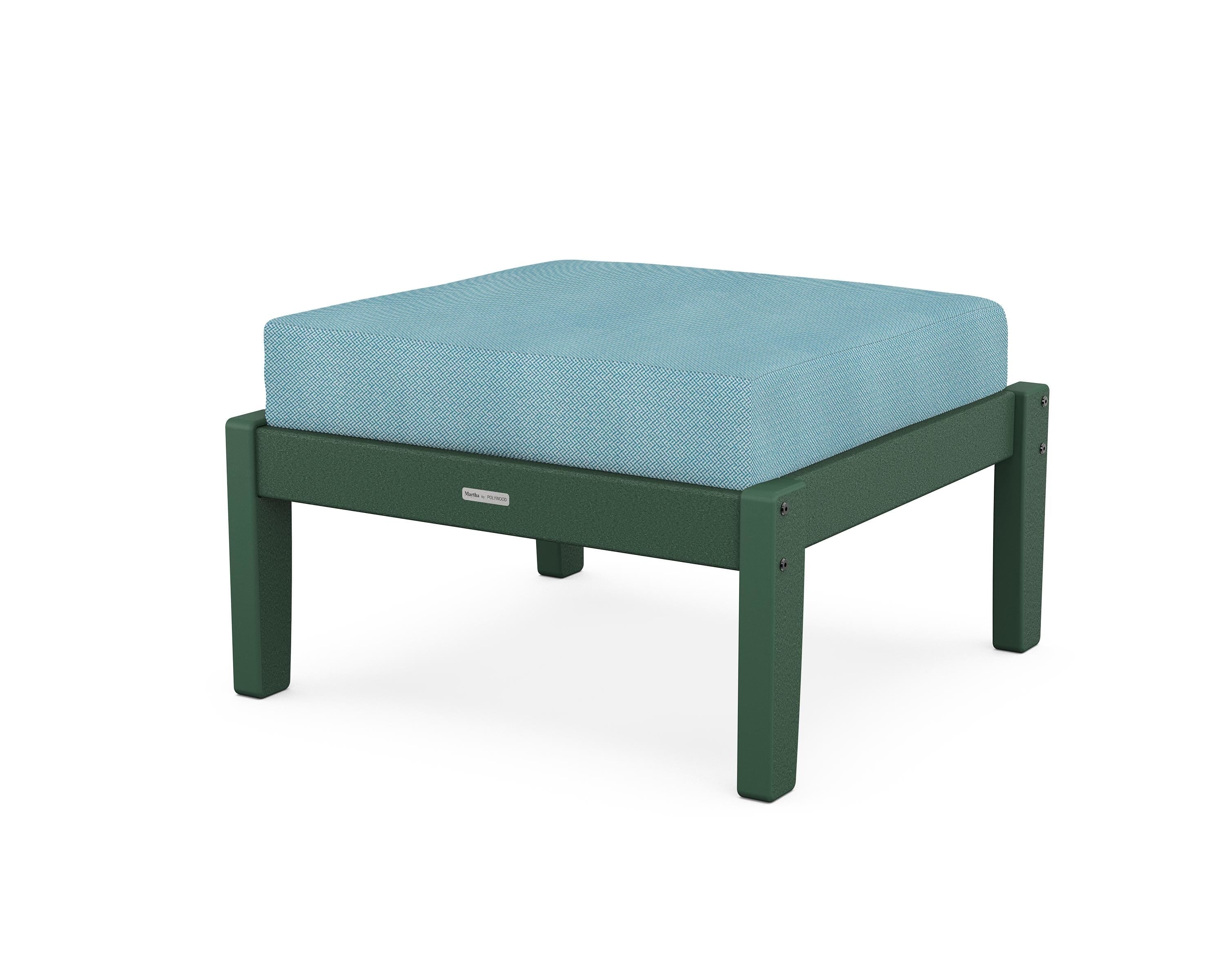 Martha Stewart by POLYWOOD® Chinoiserie Deep Seating Ottoman in Green / Lattice Sky Blue