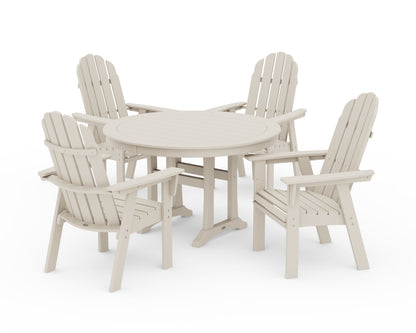 POLYWOOD® Vineyard Curveback Adirondack 5-Piece Nautical Trestle Dining Set in Sand