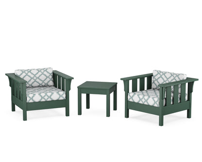 Martha Stewart by POLYWOOD® Acadia 3-Piece Deep Seating Set in Green / Trellis Glacier Spa