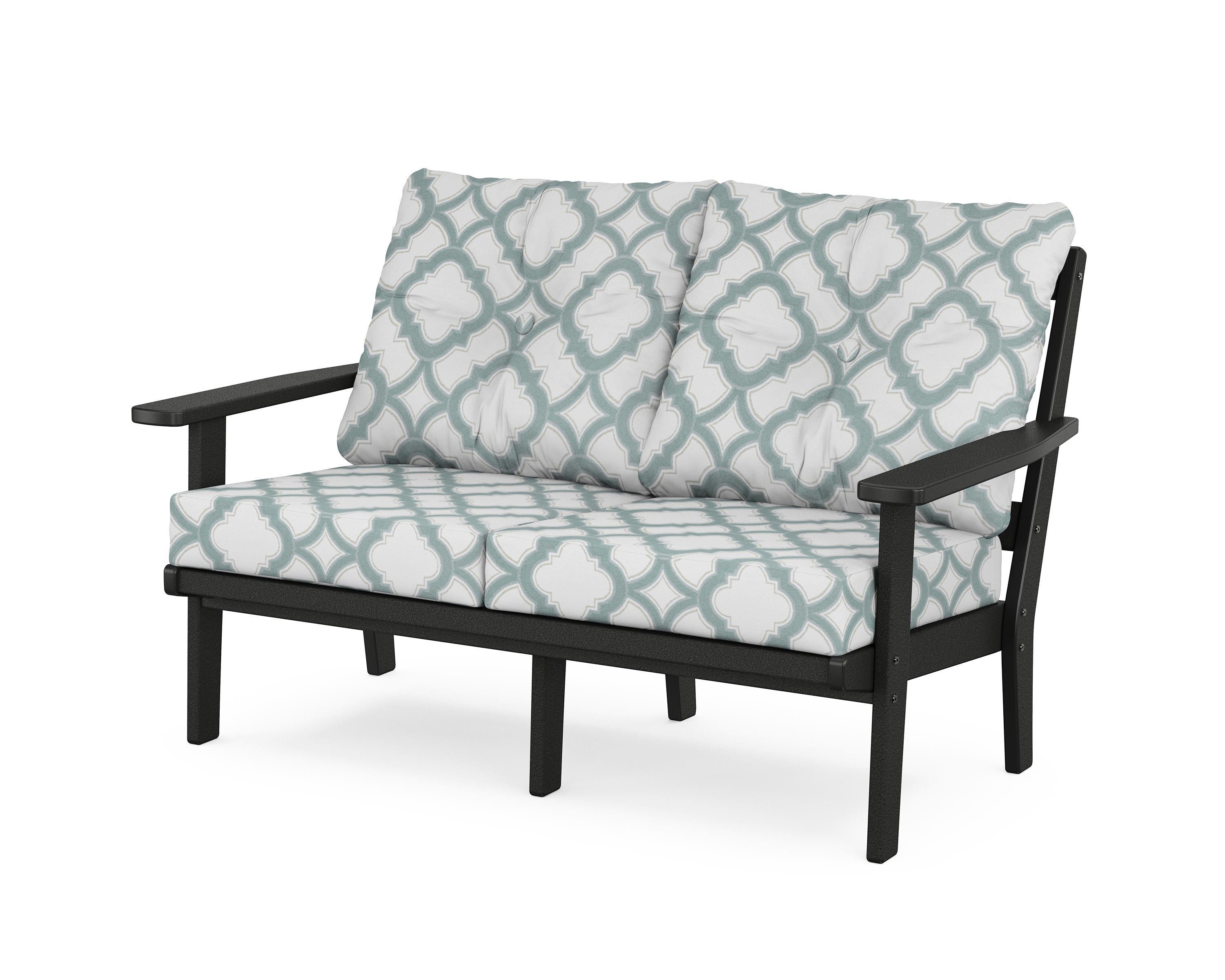 POLYWOOD® Oxford Deep Seating Loveseat in Black / Trellis Glacier Spa