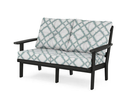 POLYWOOD® Oxford Deep Seating Loveseat in Black / Trellis Glacier Spa