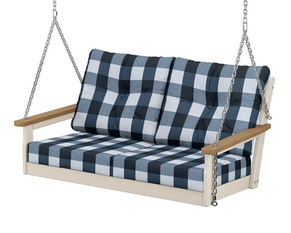 POLYWOOD® Vineyard Deep Seating Swing in Sand / Natural / Buffalo Plaid Marine Indigo