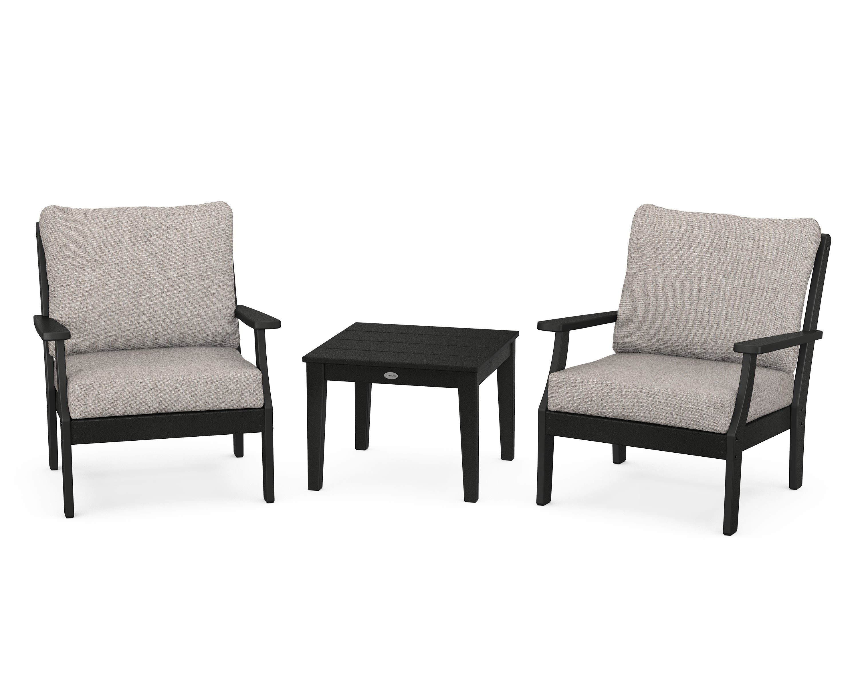 POLYWOOD® Braxton 3-Piece Deep Seating Set in Black / Weathered Tweed