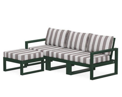 POLYWOOD® EDGE 4-Piece Modular Deep Seating Set with Ottoman in Green / Cabana Stripe Grey Mist