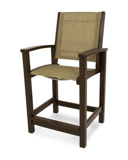 POLYWOOD® Coastal Counter Chair in Mahogany / Burlap Sling