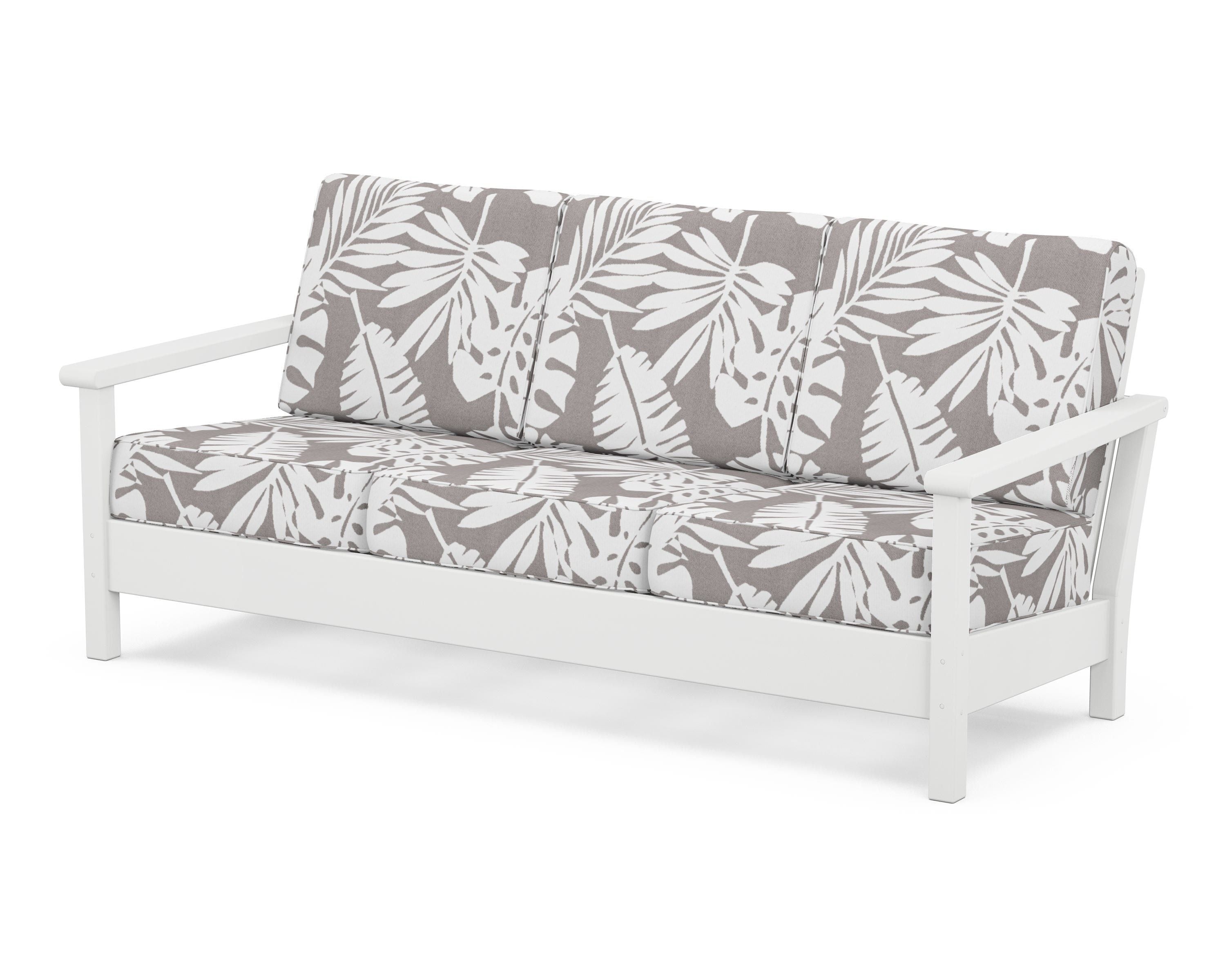 POLYWOOD® Harbour Deep Seating Sofa in White / Leaf Grey Mist