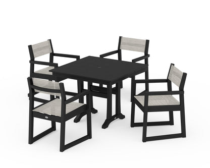 POLYWOOD® EDGE Sling 5-Piece Farmhouse Dining Set with Trestle Legs in Black / Birch Sling