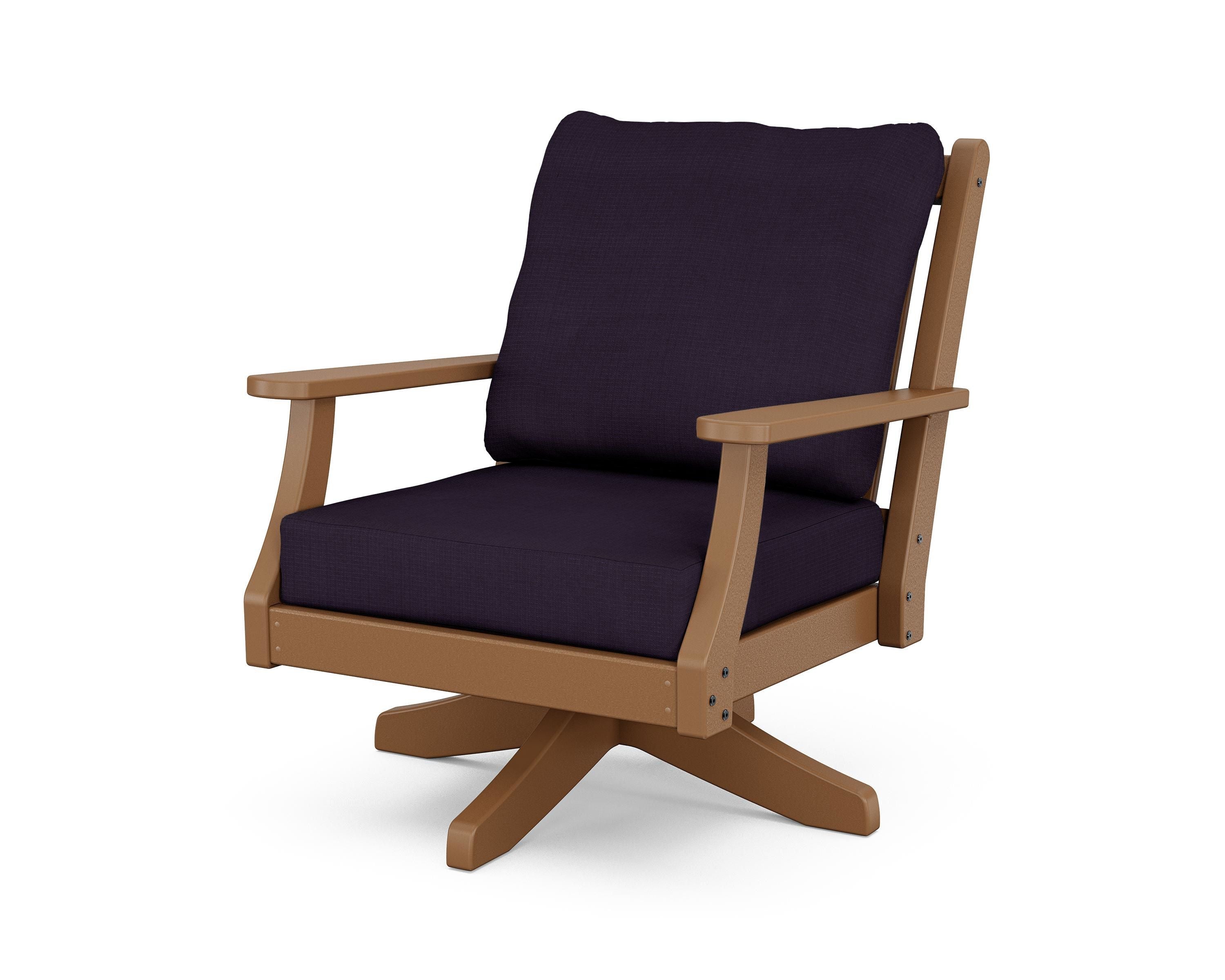 Country Living Wovendale Deep Seating Swivel Chair in Teak / Navy Linen