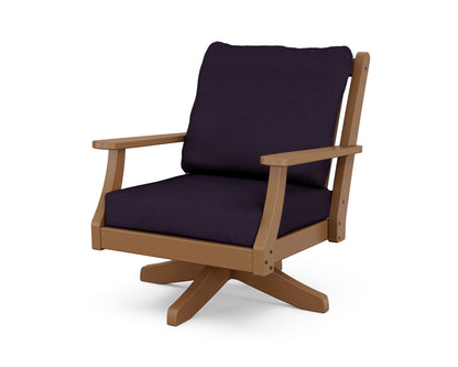 Country Living Wovendale Deep Seating Swivel Chair in Teak / Navy Linen