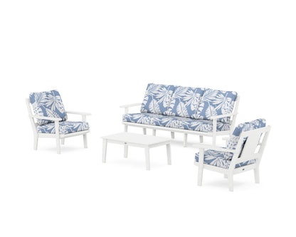 POLYWOOD® Prairie 4-Piece Deep Seating Set with Sofa in White / Leaf Sky Blue