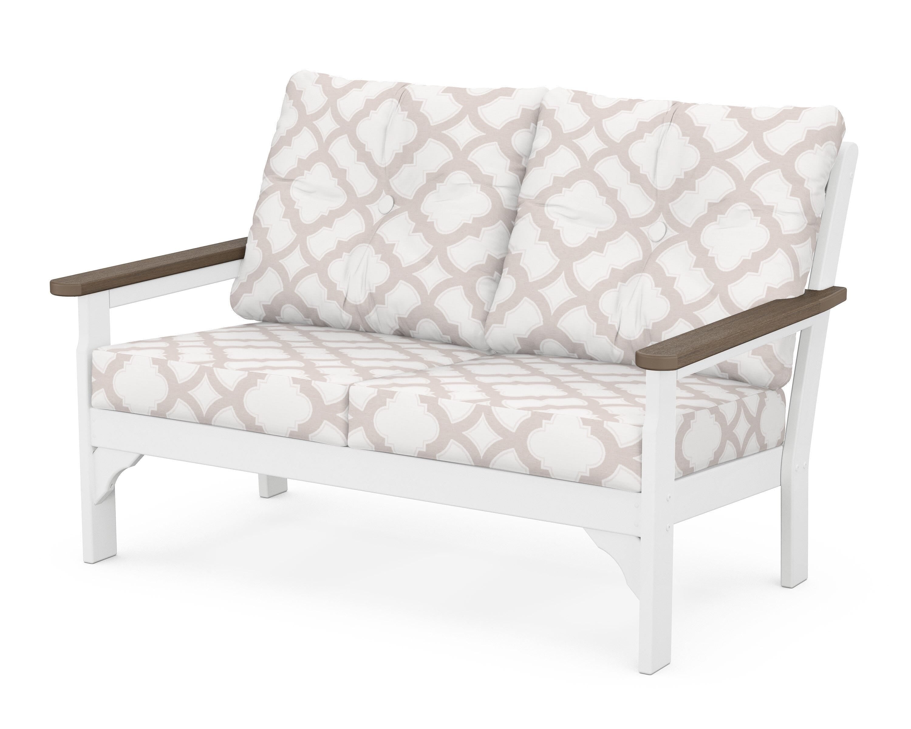 POLYWOOD® Vineyard Deep Seating Loveseat in White / Kona / Trellis Dune Burlap