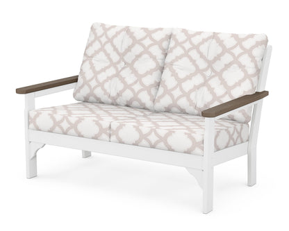 POLYWOOD® Vineyard Deep Seating Loveseat in White / Kona / Trellis Dune Burlap