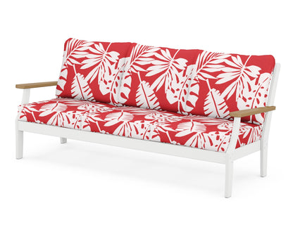 POLYWOOD® Braxton Deep Seating Sofa in White / Natural / Leaf Crimson