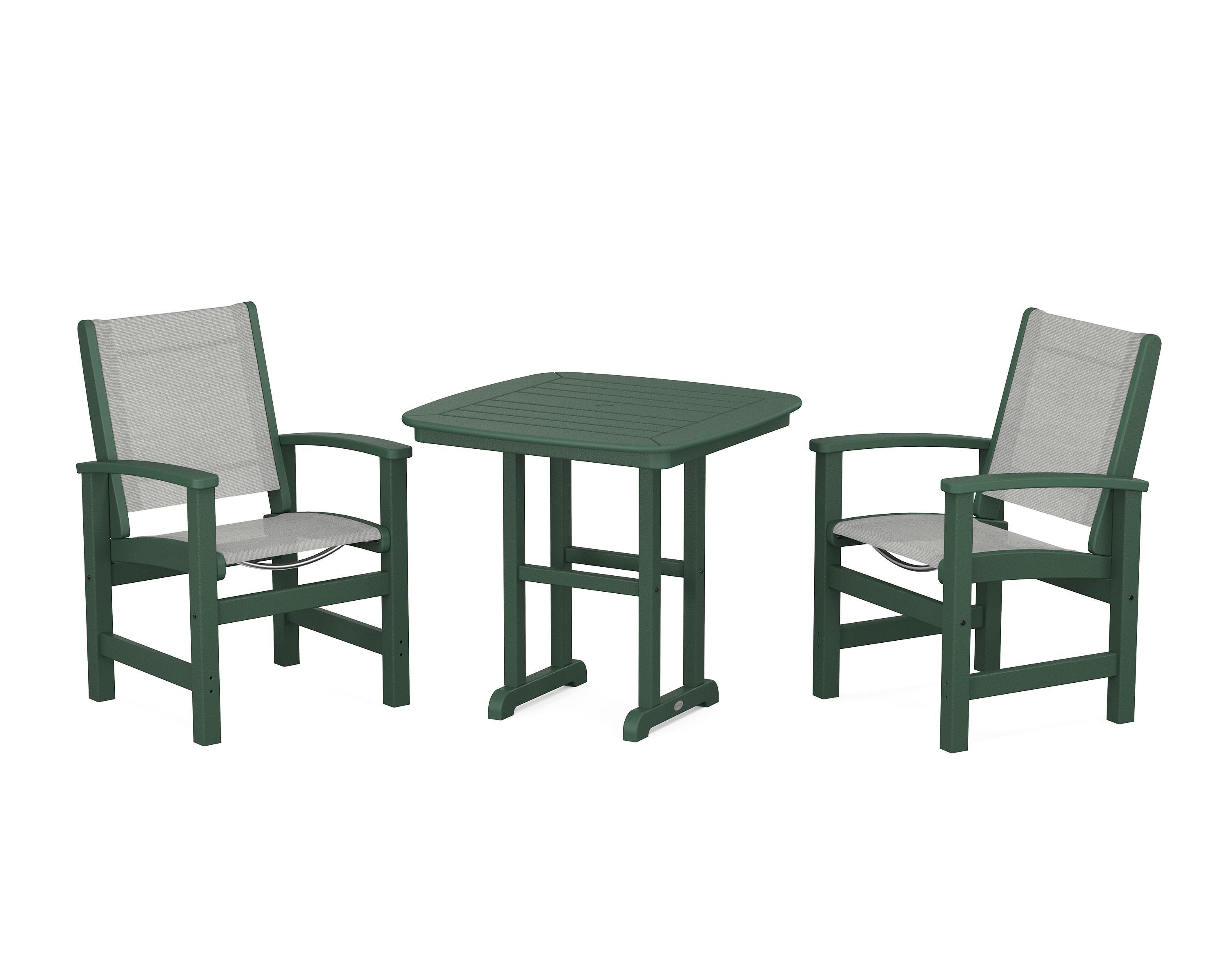POLYWOOD® Coastal 3-Piece Dining Set in Green / Metallic Sling