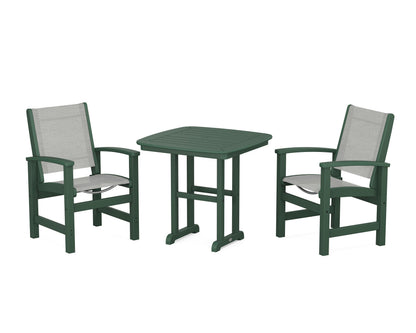POLYWOOD® Coastal 3-Piece Dining Set in Green / Metallic Sling