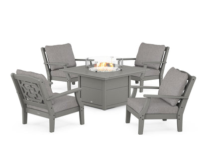 Martha Stewart by POLYWOOD® Chinoiserie 5-Piece Deep Seating Set with Fire Pit Table in Slate Grey / Grey Mist