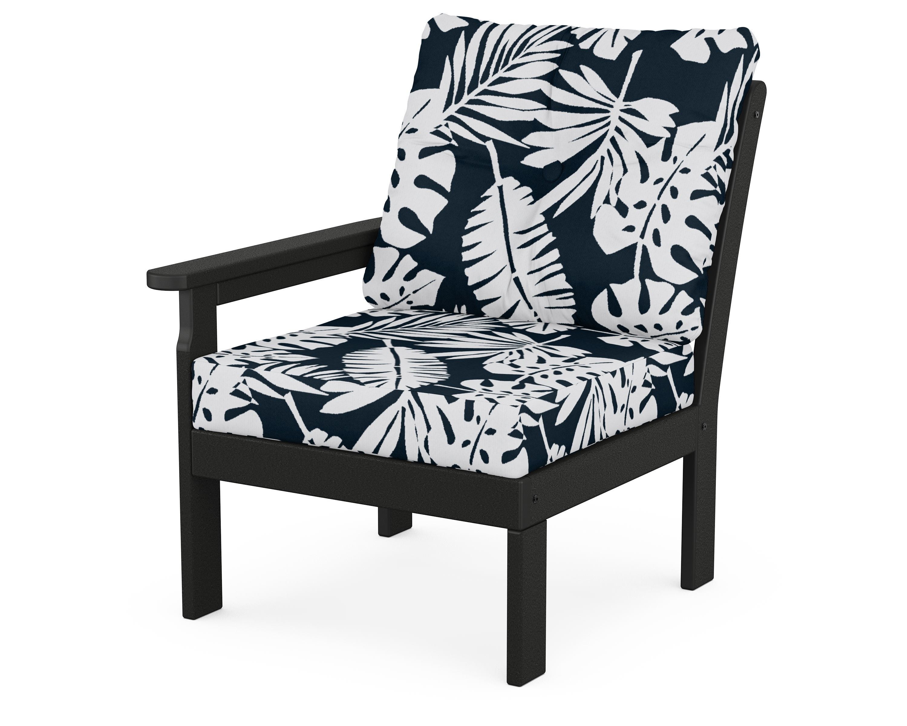 POLYWOOD® Vineyard Modular Left Arm Chair in Black / Leaf Marine Indigo