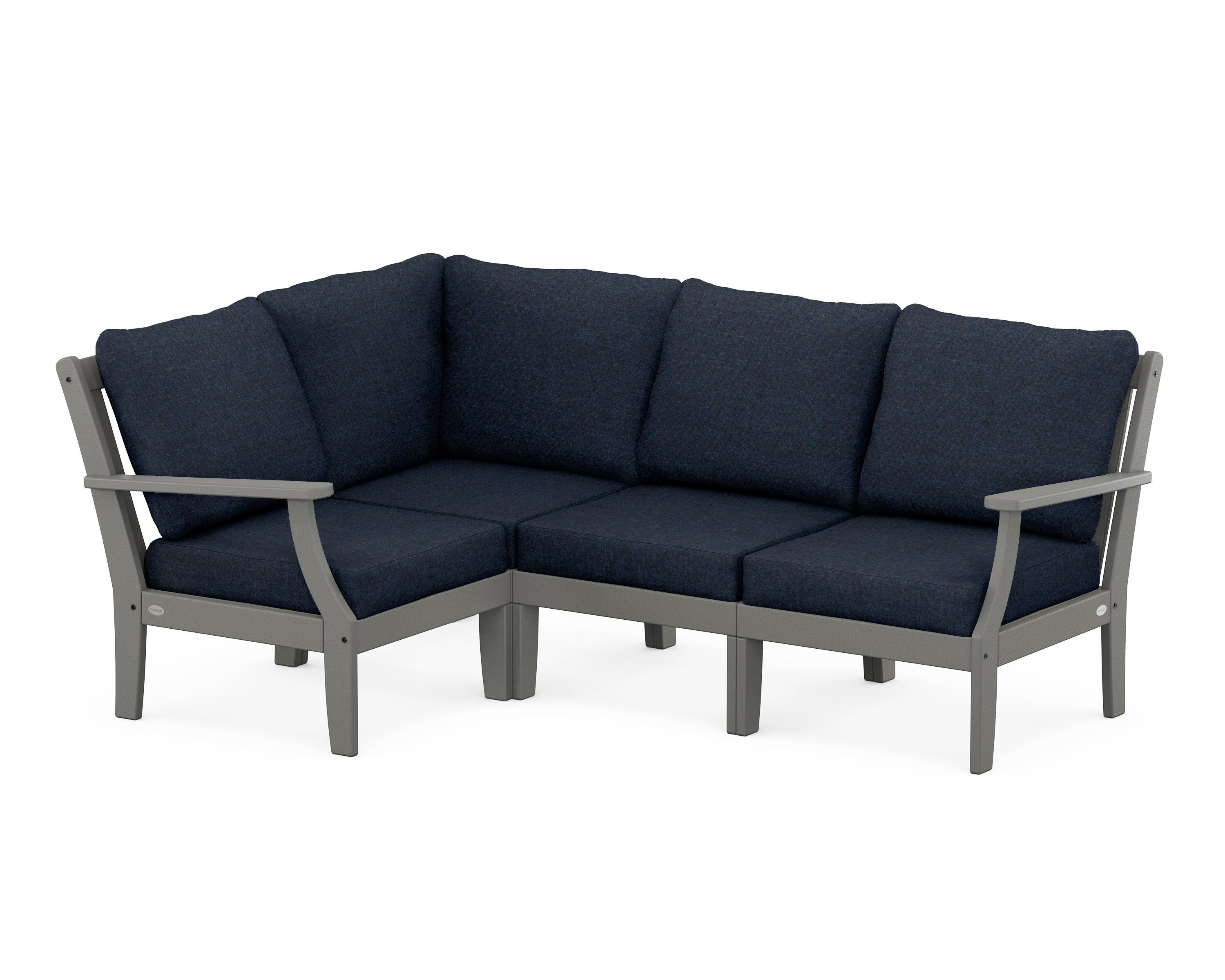 POLYWOOD® Braxton Modular 4-Piece Deep Seating Set in Slate Grey / Marine Indigo