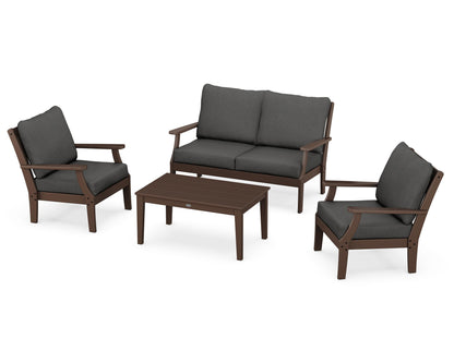 POLYWOOD® Braxton 4-Piece Deep Seating Chair Set in Mahogany / Spectrum Carbon