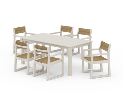 POLYWOOD® EDGE Sling Arm Chair 7-Piece Parsons Dining Set in Sand / Burlap Sling