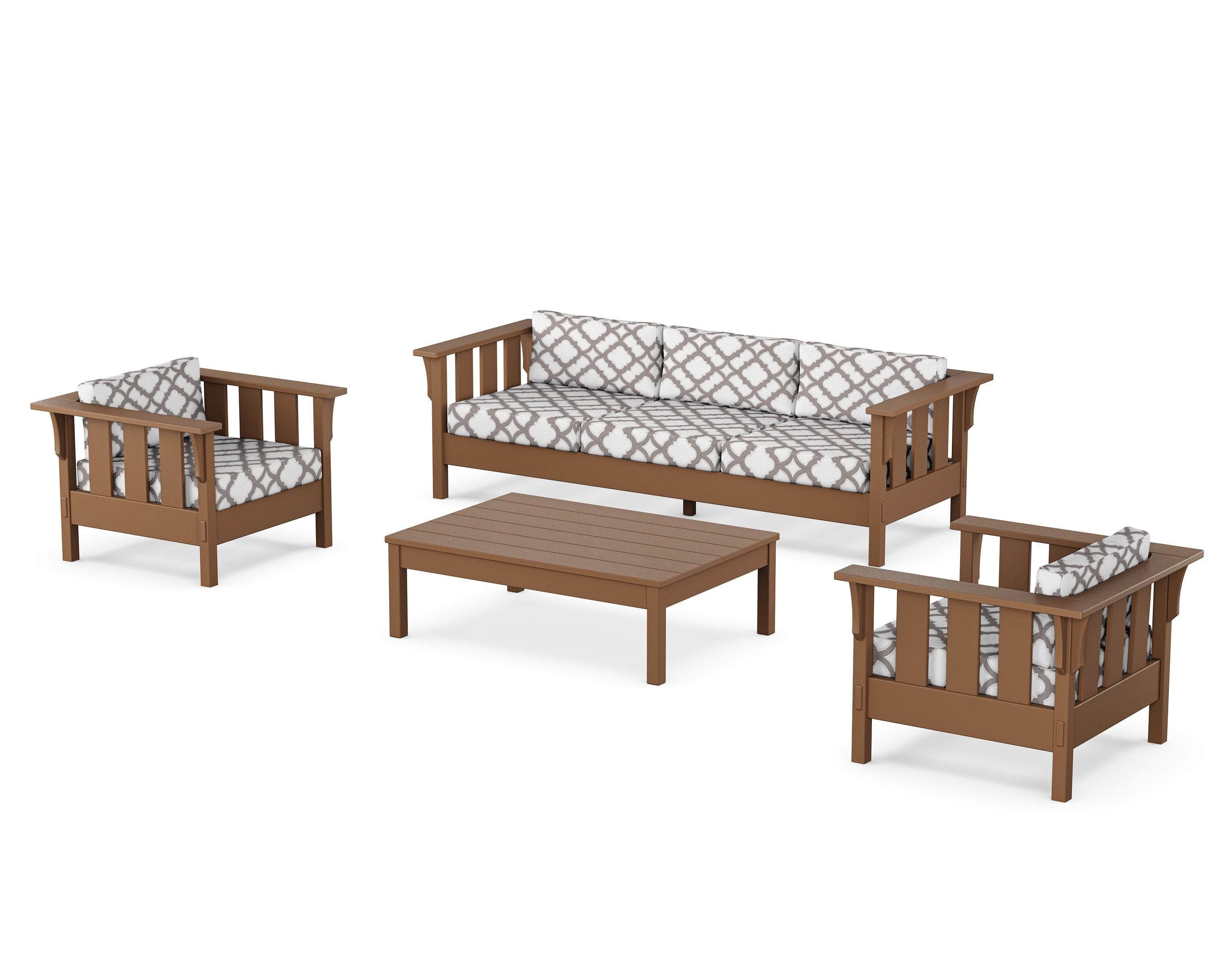 Martha Stewart by POLYWOOD® Acadia 4-Piece Deep Seating Set with Sofa in Teak / Trellis Grey Mist