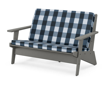 POLYWOOD® Riviera Modern Lounge Loveseat in Slate Grey / Buffalo Plaid Marine Indigo