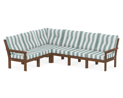 POLYWOOD® Vineyard 6-Piece Sectional in Teak / Cabana Stripe Glacier Spa
