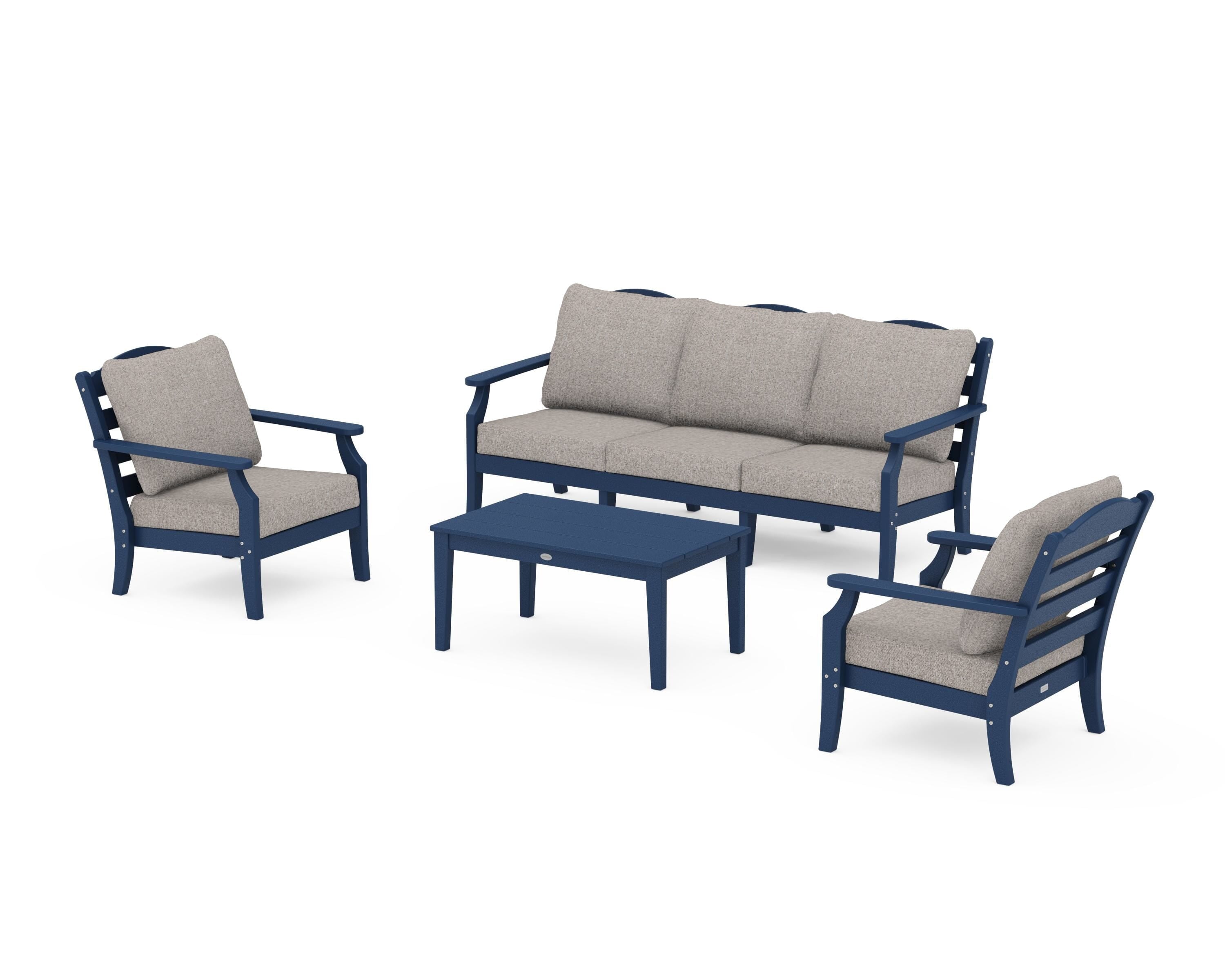 Draper James™ by  POLYWOOD® Savannah 4-Piece Deep Seating Set with Sofa in Navy / Weathered Tweed