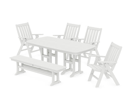 POLYWOOD® Vineyard Folding Chair 6-Piece Dining Set with Bench in White