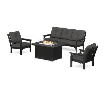 POLYWOOD® Vineyard Deep Seating Fire Pit Table Set in Black / Spectrum Carbon