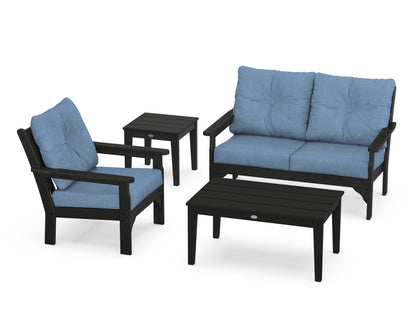 POLYWOOD® Vineyard 4-Piece Deep Seating Set in Black / Sky Blue