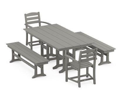 POLYWOOD® La Casa Café 5-Piece Farmhouse Dining Set with Benches in Slate Grey
