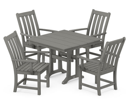 POLYWOOD® Vineyard 5-Piece Farmhouse Trestle Arm Chair Dining Set in Slate Grey