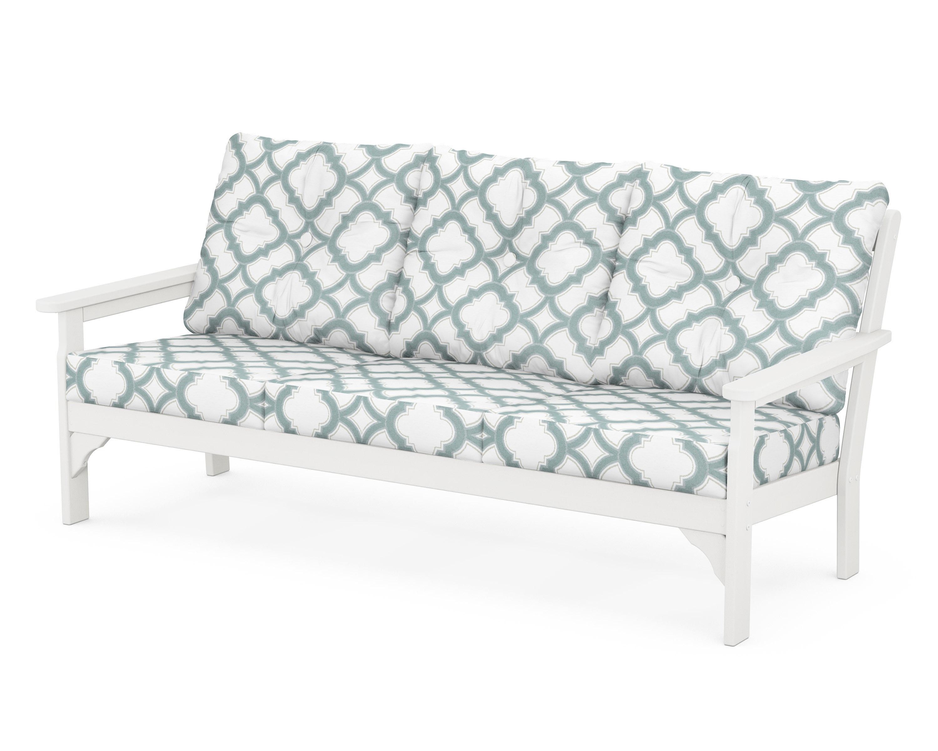 POLYWOOD® Vineyard Deep Seating Sofa in Vintage White / Trellis Glacier Spa
