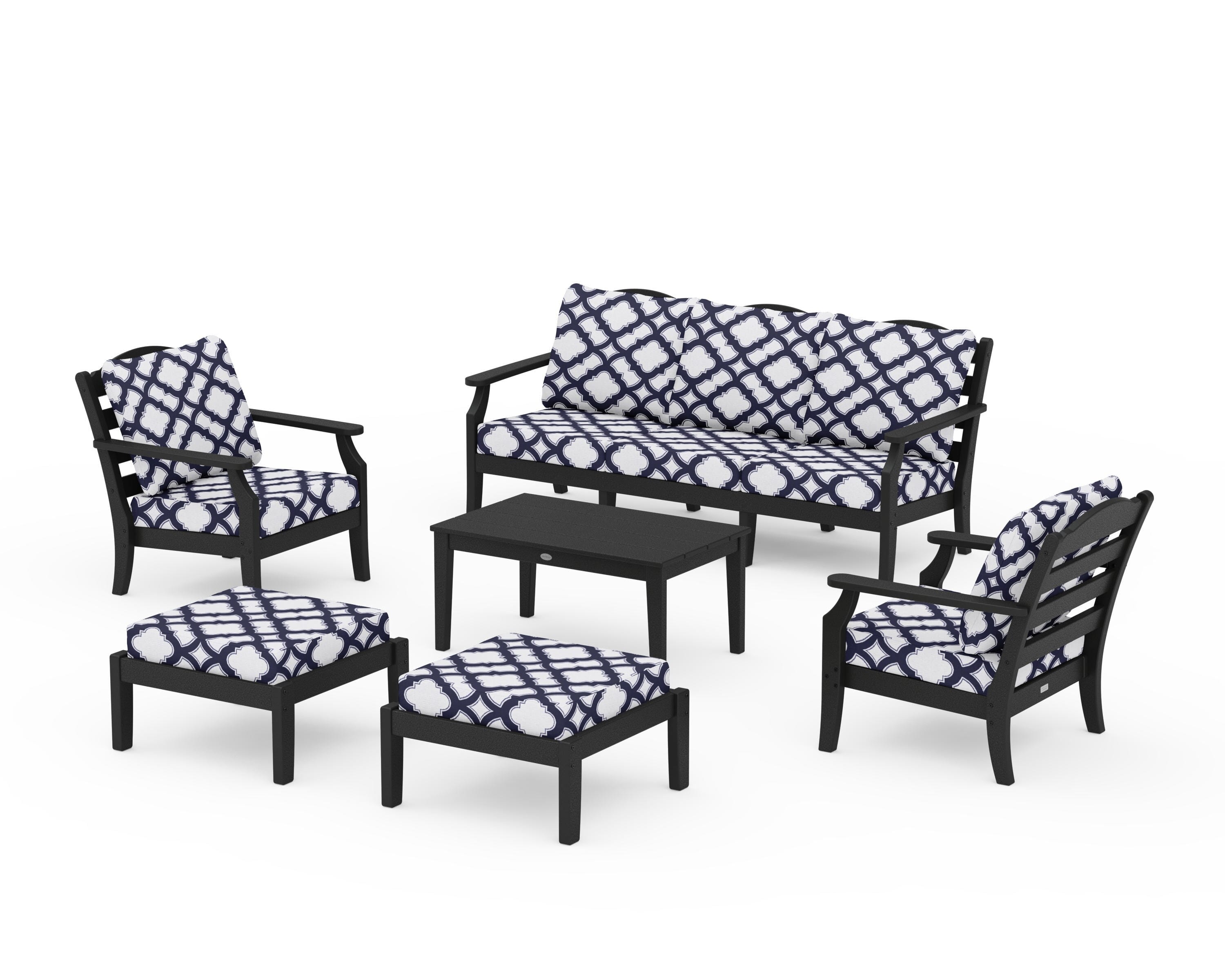 Draper James™ by  POLYWOOD® Savannah 6-Piece Lounge Sofa Set in Black / Trellis Navy