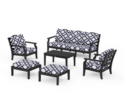Draper James™ by  POLYWOOD® Savannah 6-Piece Lounge Sofa Set in Black / Trellis Navy