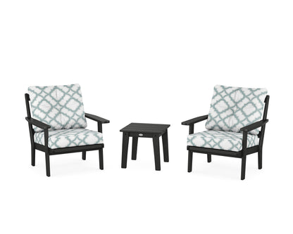 POLYWOOD® Prairie 3-Piece Deep Seating Set in Black / Trellis Glacier Spa