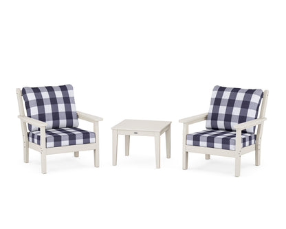 POLYWOOD® Chippendale 3-Piece Deep Seating Set in Sand / Buffalo Plaid Navy