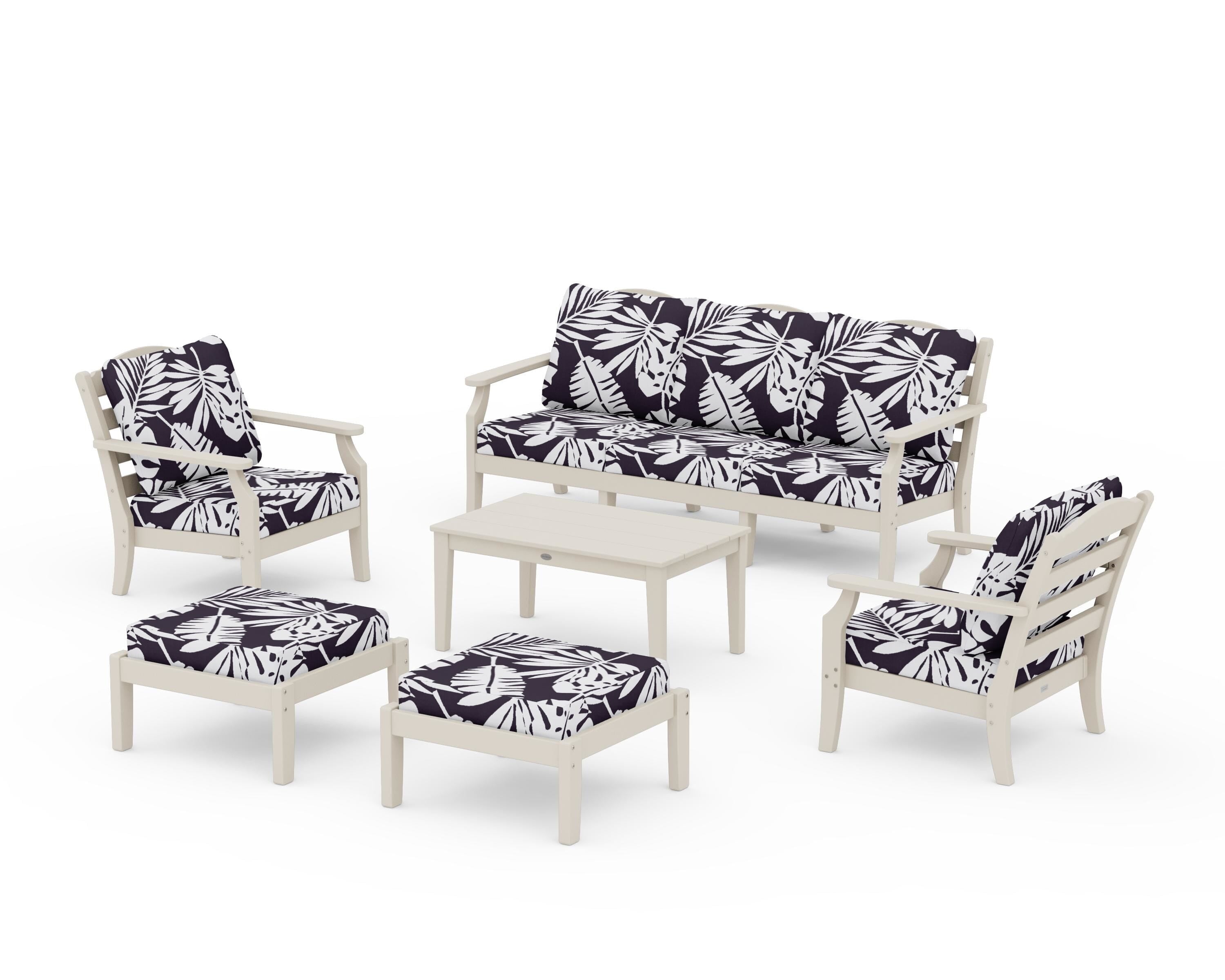 Draper James™ by  POLYWOOD® Savannah 6-Piece Lounge Sofa Set in Sand / Leaf Navy