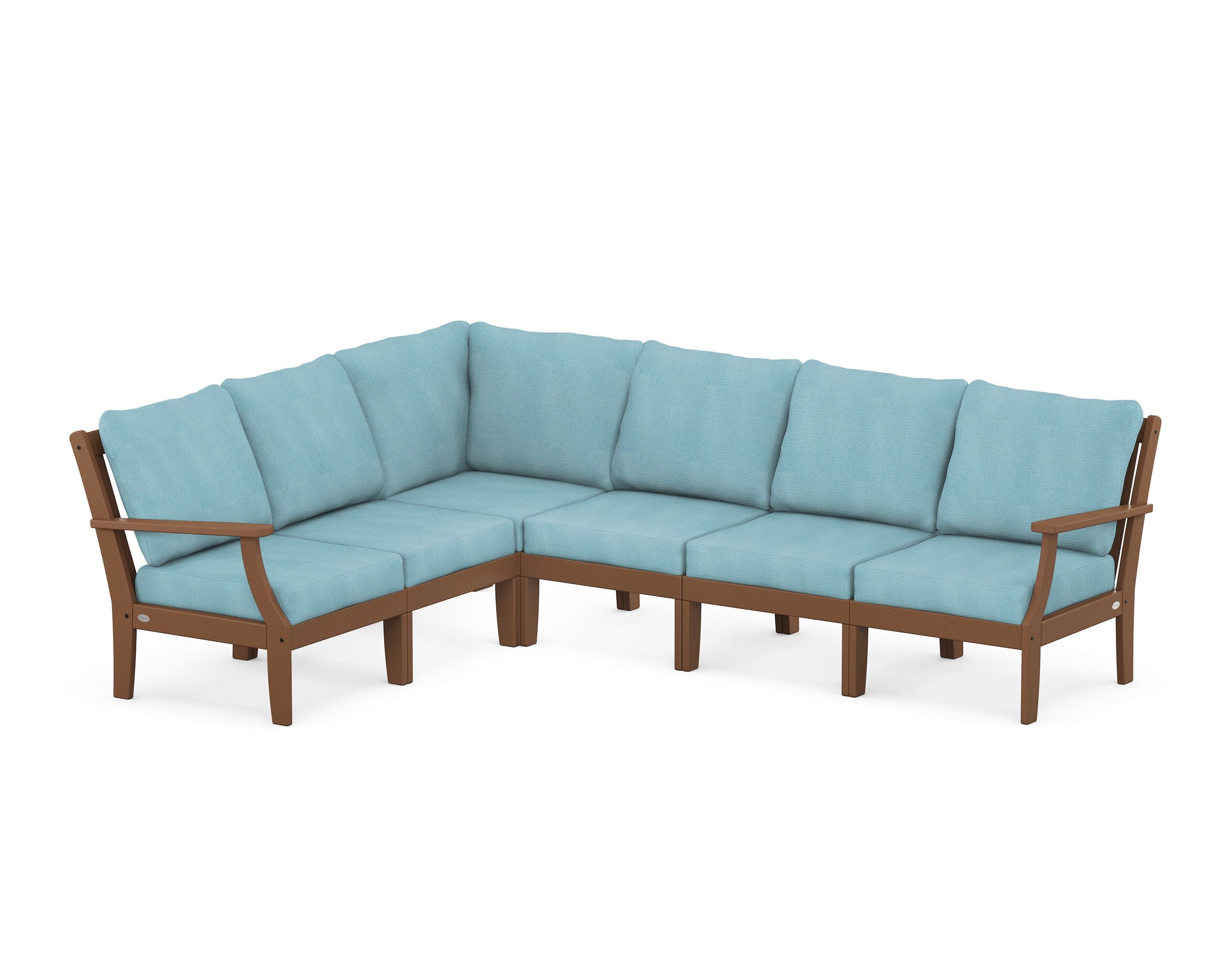 POLYWOOD® Braxton Modular 6-Piece Deep Seating Set in Teak / Lattice Sky Blue