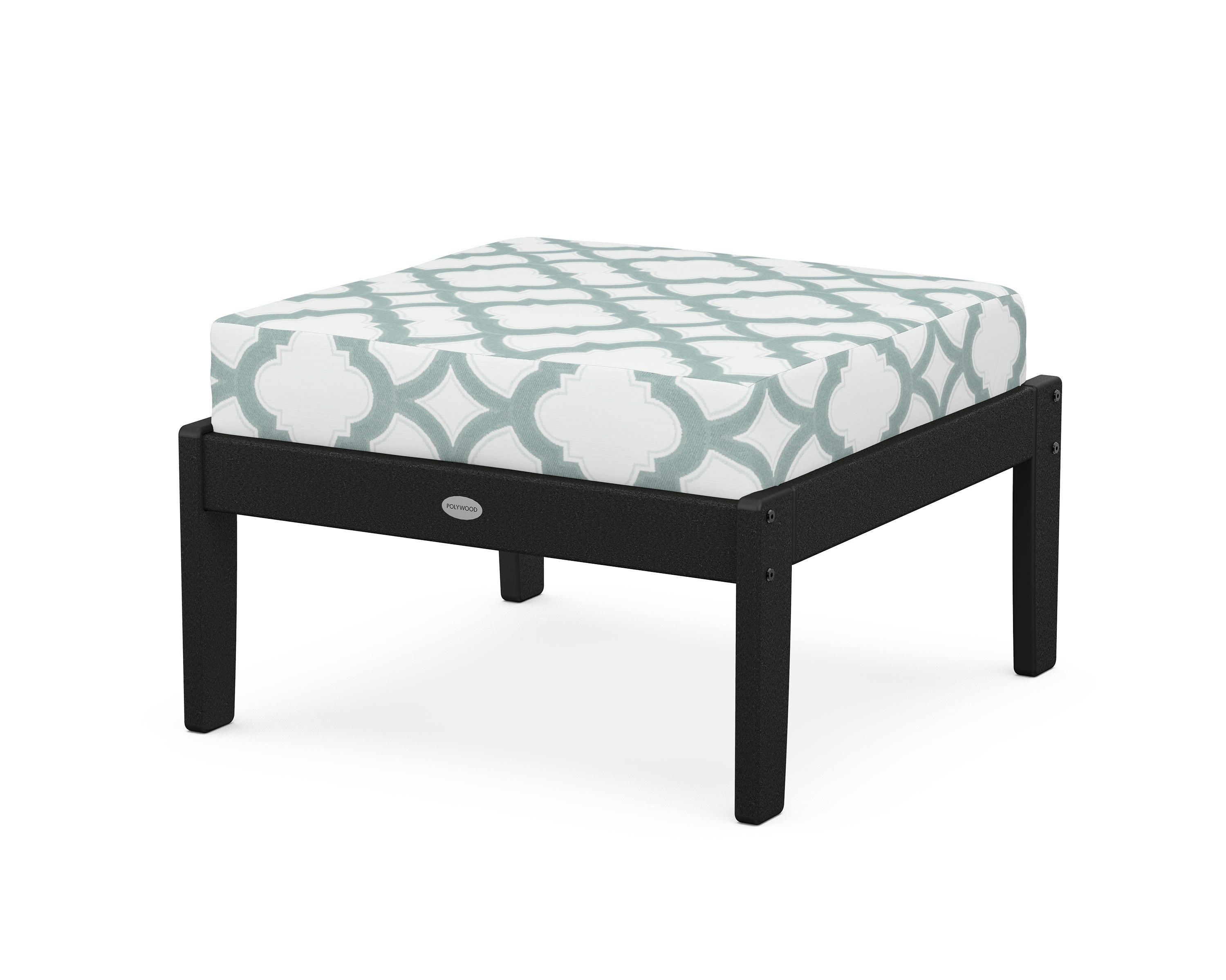 POLYWOOD® Braxton Deep Seating Ottoman in Black / Trellis Glacier Spa
