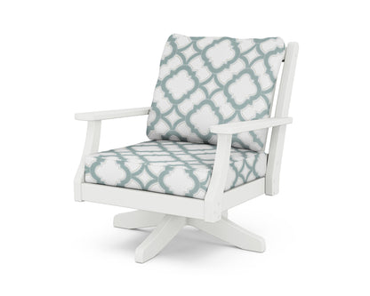 Country Living Wovendale Deep Seating Swivel Chair in White / Trellis Glacier Spa