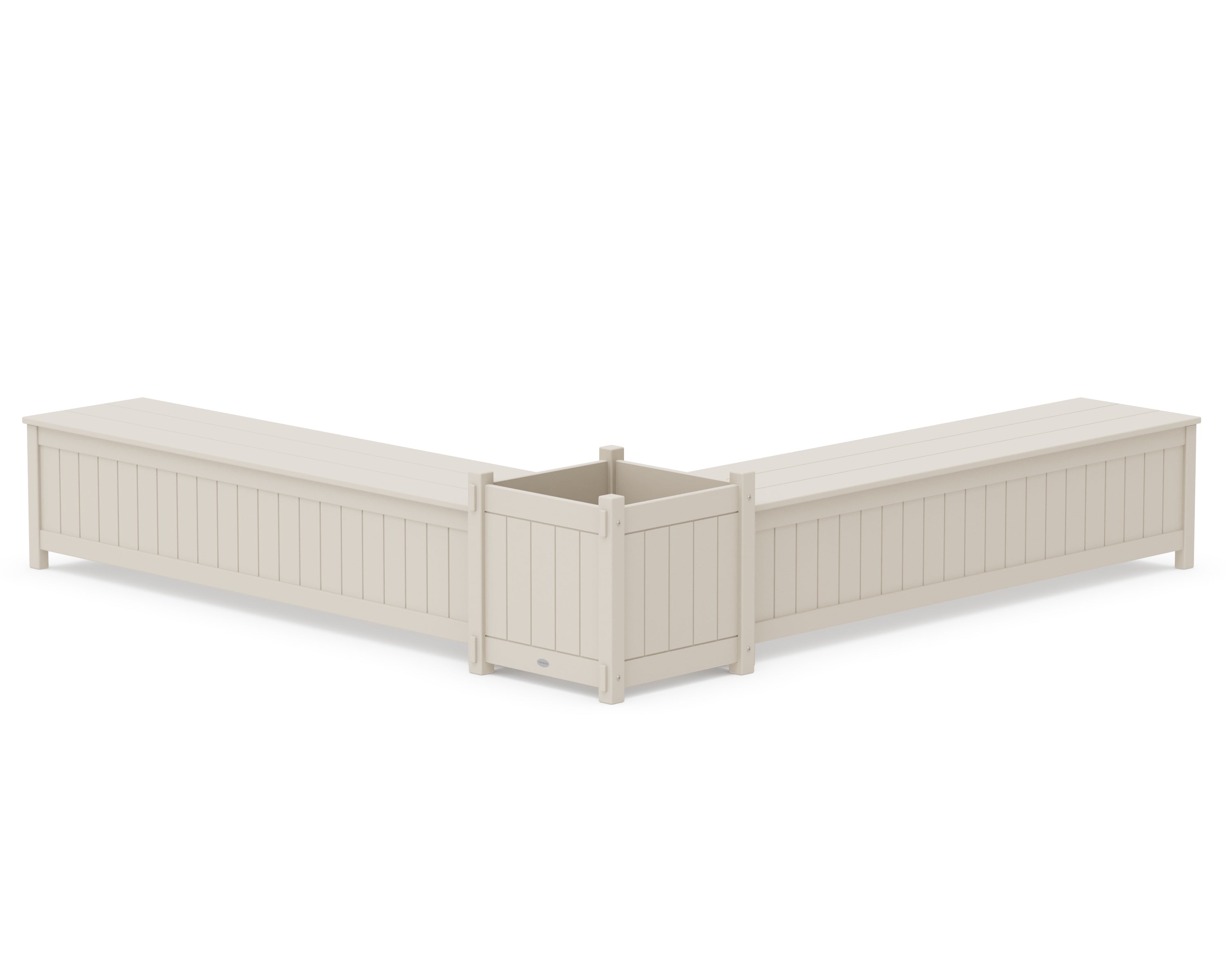 POLYWOOD® 72" Vineyard L- Shaped Planter Storage Bench Set- Large in Sand