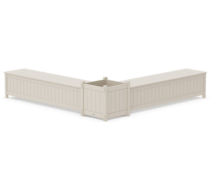 POLYWOOD® 72" Vineyard L- Shaped Planter Storage Bench Set- Large in Sand