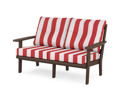 POLYWOOD® Prairie Deep Seating Loveseat in Mahogany / Cabana Stripe Crimson